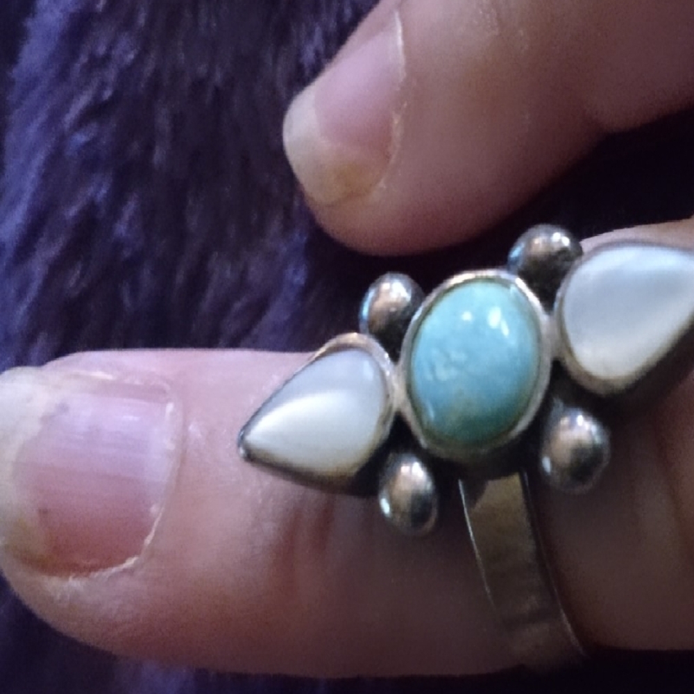 Turquoise and Mother Of Pearl Sterling Silver Ring